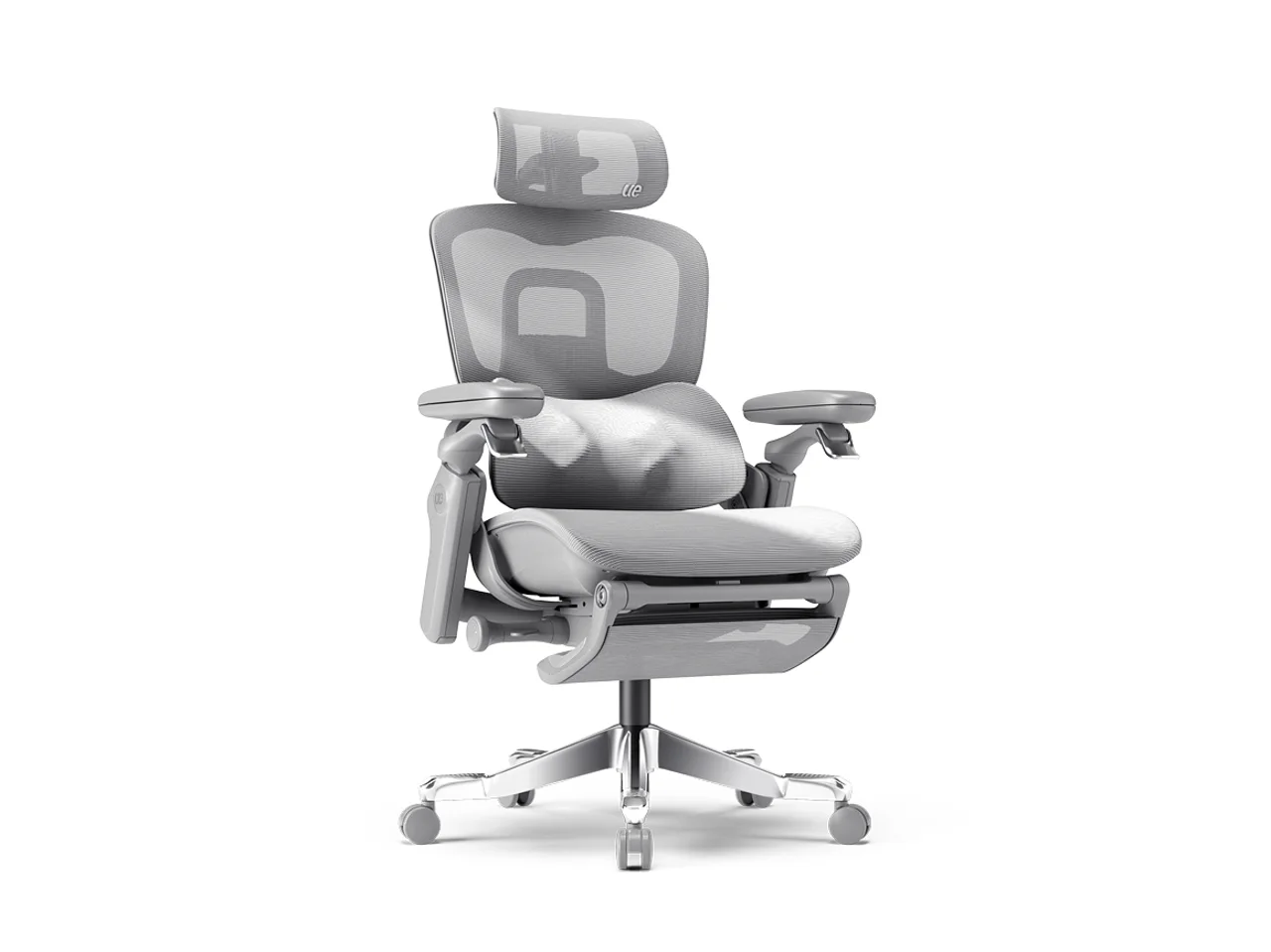 UE Furniture ergonomic chair front view showing flocked-mesh seat and 4D magic arms